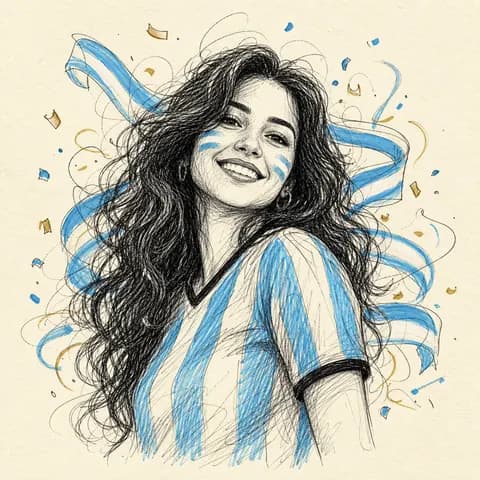 Argentina FIFA World Cup scribble fan art portrait - AI generated illustration in Argentina team colors