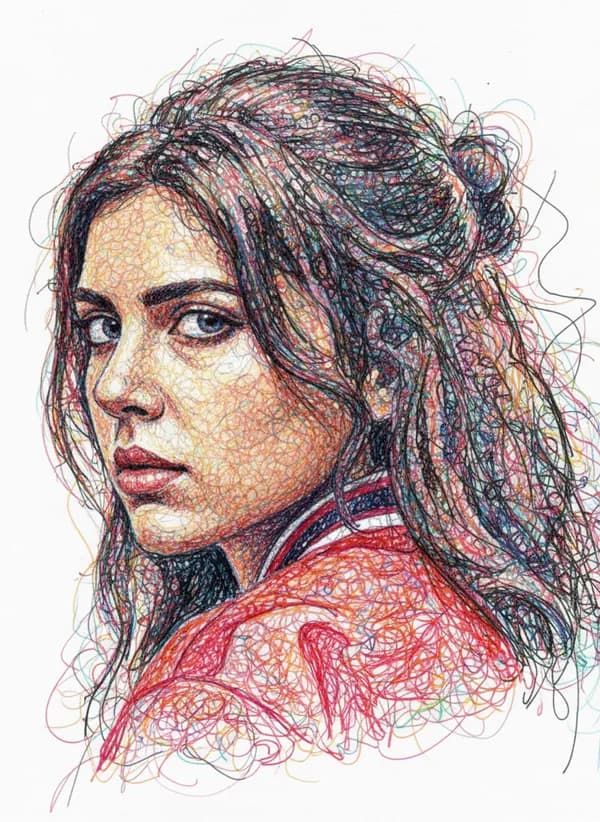 Artistic AI scribble drawing transforming a photo into unique line art
