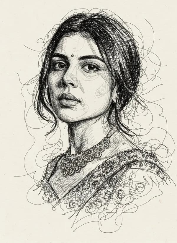 AI-generated artistic portrait in scribble style with fine details